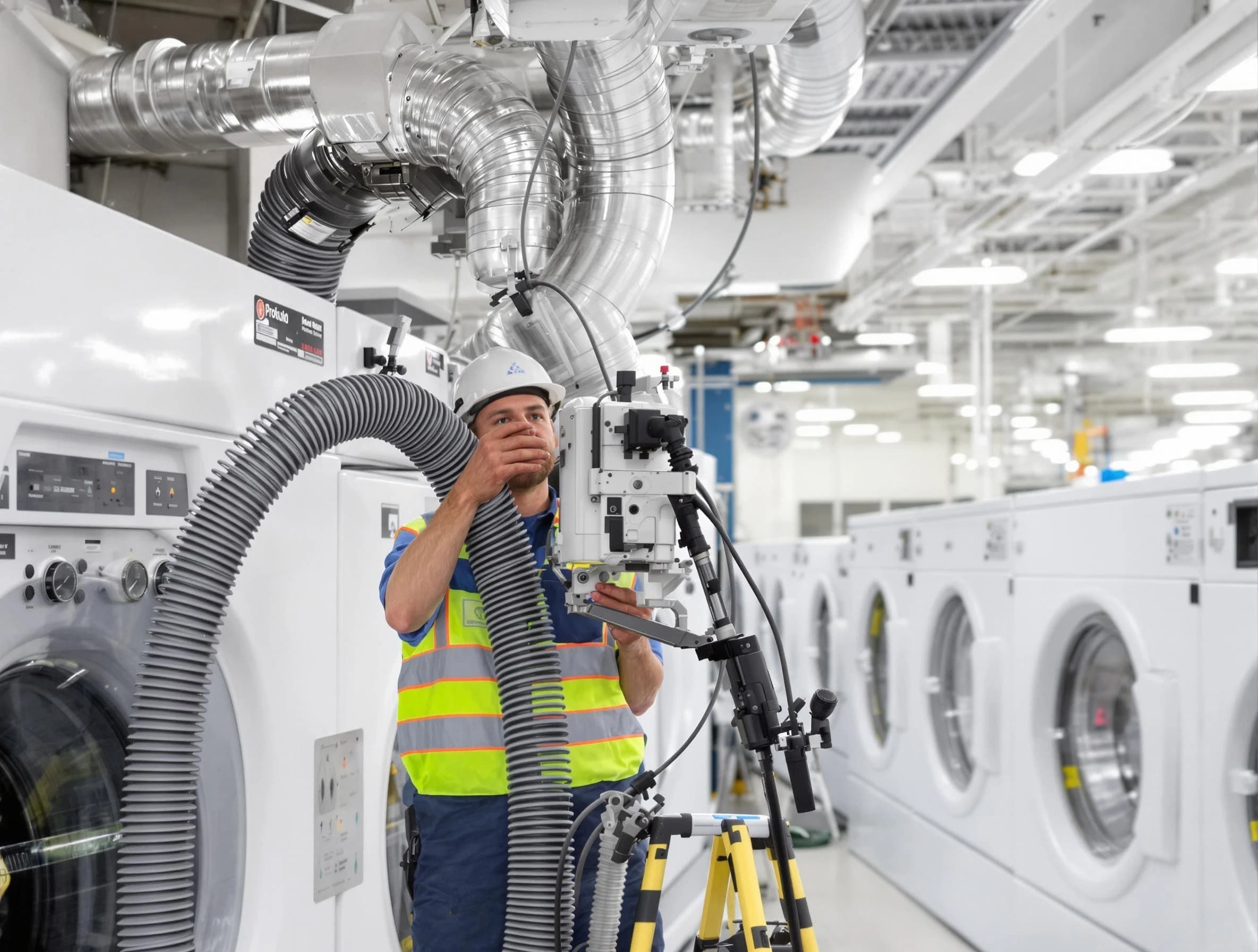 Lower Burrell Dryer Vent Cleaning team performing commercial-grade dryer vent cleaning at a business facility in Lower Burrell