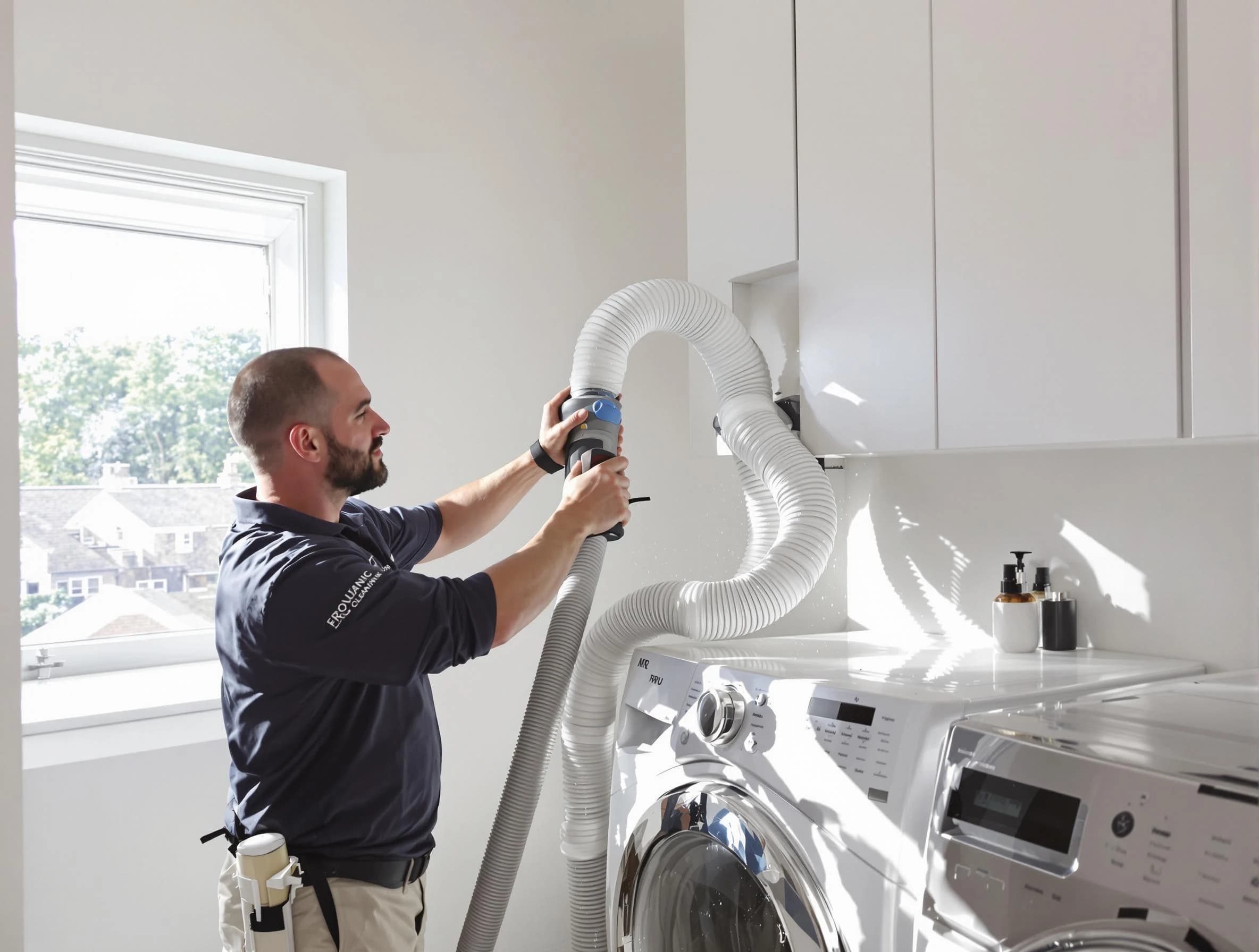 Certified Lower Burrell Dryer Vent Cleaning technician performing dryer vent cleaning in Lower Burrell