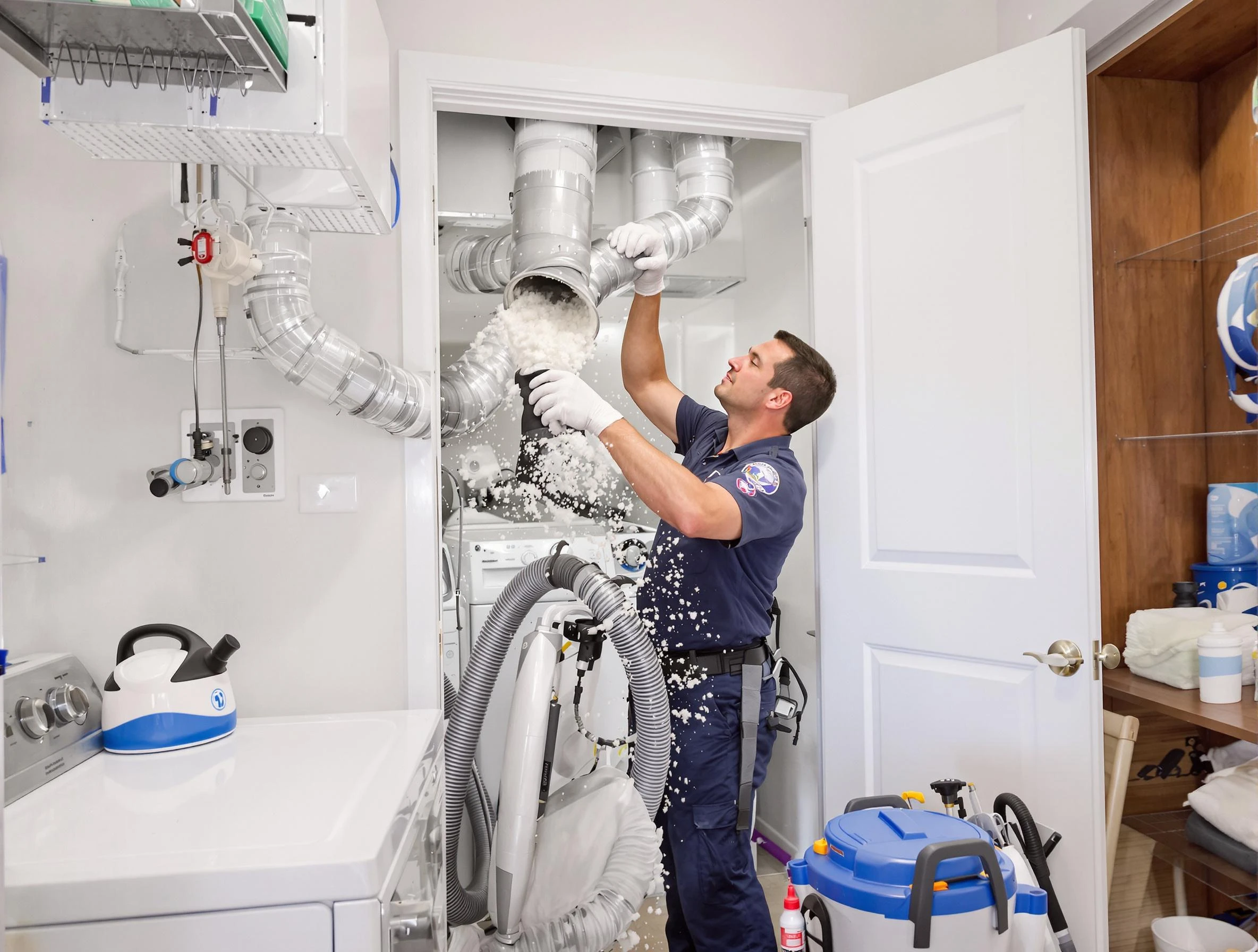 Lower Burrell Dryer Vent Cleaning technician delivering thorough residential dryer vent cleaning service in Lower Burrell
